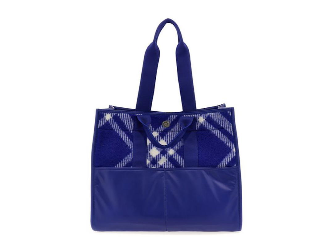 Burberry Burberry Signature Check Raffia Leather Bagblue 99 Virgin Wool 1 Polyamide