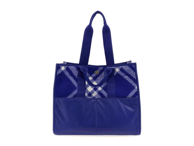 Burberry Burberry Signature Check Raffia Leather Bagblue 99 Virgin Wool 1 Polyamide - view 1
