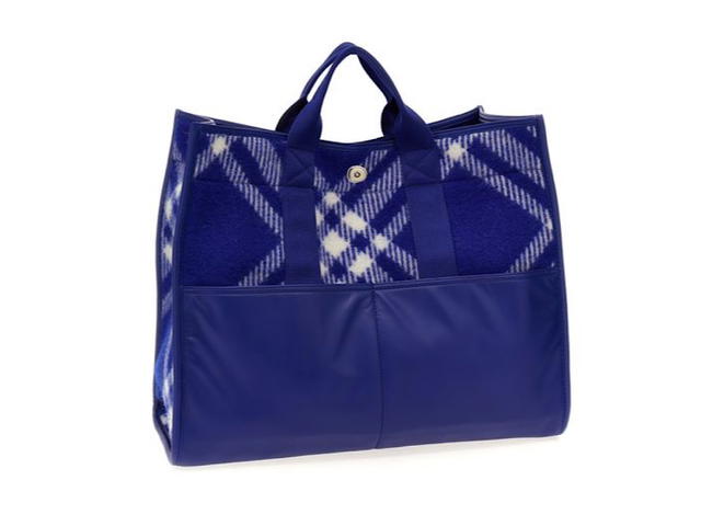 Burberry Burberry Signature Check Raffia Leather Bagblue 99 Virgin Wool 1 Polyamide - view 2