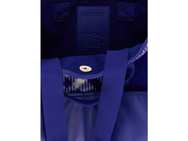 Burberry Burberry Signature Check Raffia Leather Bagblue 99 Virgin Wool 1 Polyamide - view 4