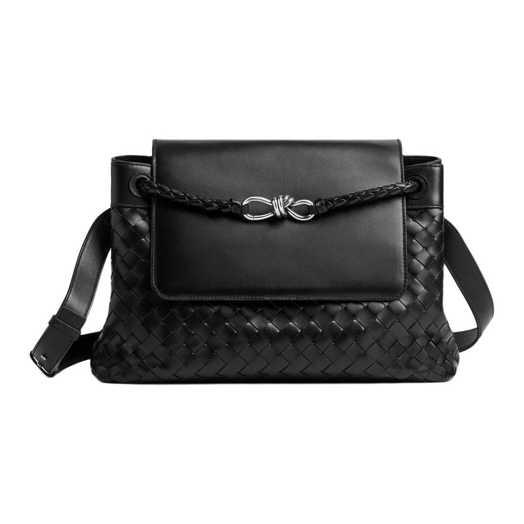 Bottega Veneta Bottega Veneta Andiamo Series Cow Leather One Shoulder Handbag Medium Size Men's Black