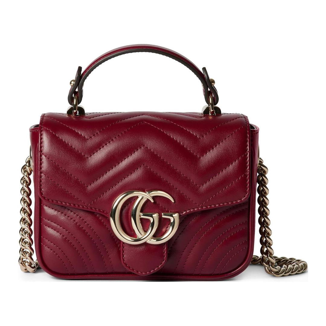 Gucci Gucci GG Marmont Quilted V Shaped Leather Shoulder Bag Crossbody Bag Handbag Mini Women's Red