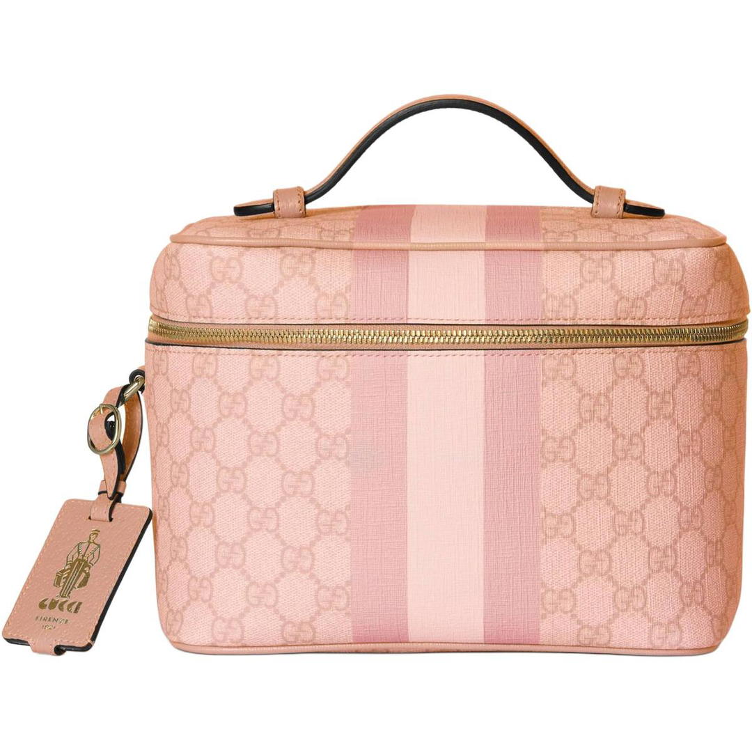 Gucci Gucci Ophidia Canvas With Leather Binding Portable Makeup Travel Storage Bag Medium Size Women's Gray Pink