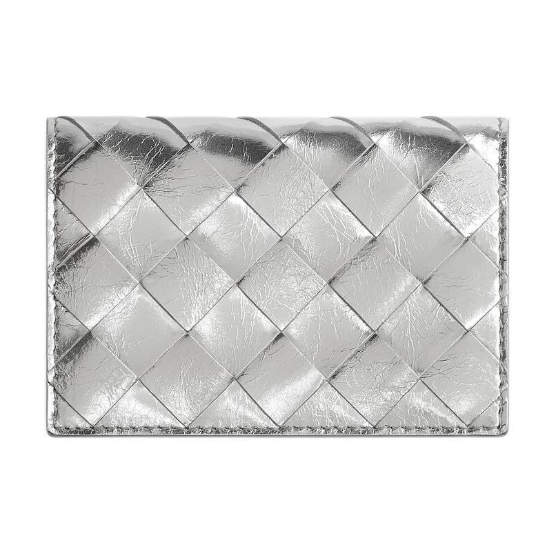 Bottega Veneta Bottega Veneta Intrecciato Calfskin Card Holder Women's Silver