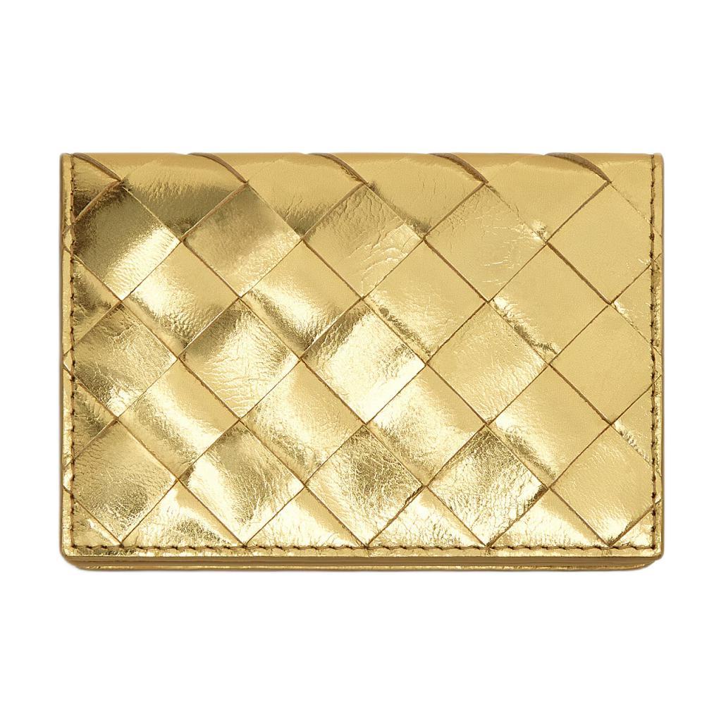 Bottega Veneta Bottega Veneta Intrecciato Calfskin Card Holder Women's Gold