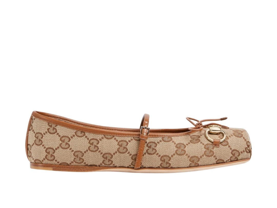 Gucci Gucci Horsebit Ballet Flat Original GG Beige Brown (Women's)