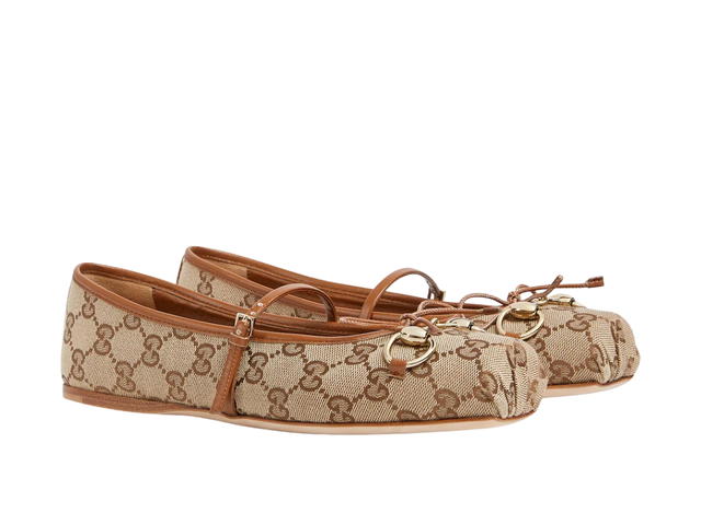 Gucci Gucci Horsebit Ballet Flat Original GG Beige Brown (Women's) - view 2