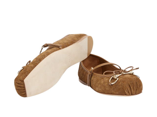 Gucci Gucci Horsebit Ballet Flat In Light Brown Mini GG Suede With Light Gold-Toned Hardware - view 3
