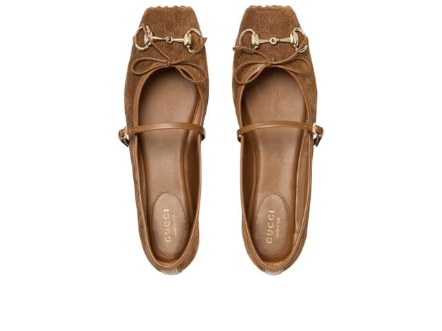 Gucci Gucci Horsebit Ballet Flat In Light Brown Mini GG Suede With Light Gold-Toned Hardware - view 4