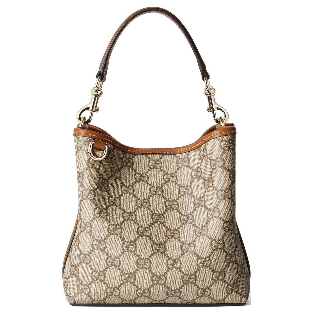 Gucci Gucci Coated Canvas With Leather Bucket Bags Handbags Mini Women's Beige & Dark Brown