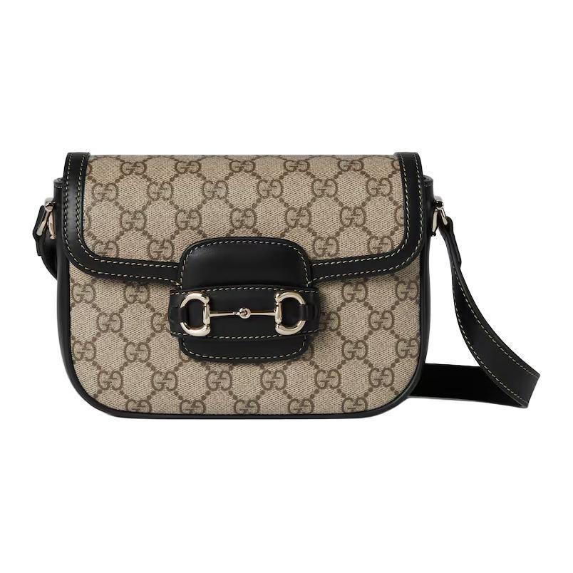 Gucci Gucci Horsebit 1955 Coated Material Shoulder Bag Mini Women's Beige & Dark Brown