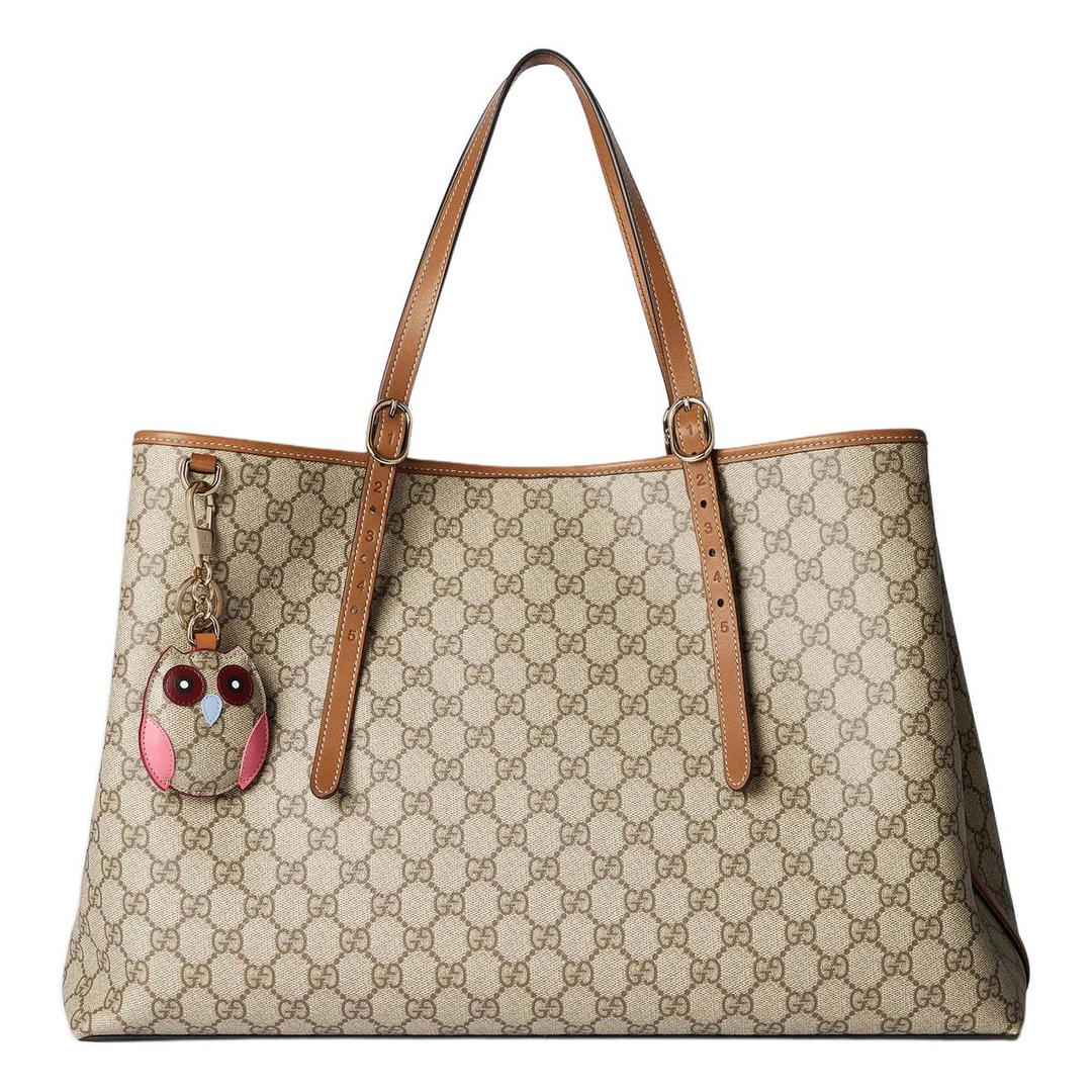 Gucci Gucci GG Emblem Coated Fabrics Tote Bag Shopping Bag One Shoulder Bag Large Size Women's Beige & Dark Brown
