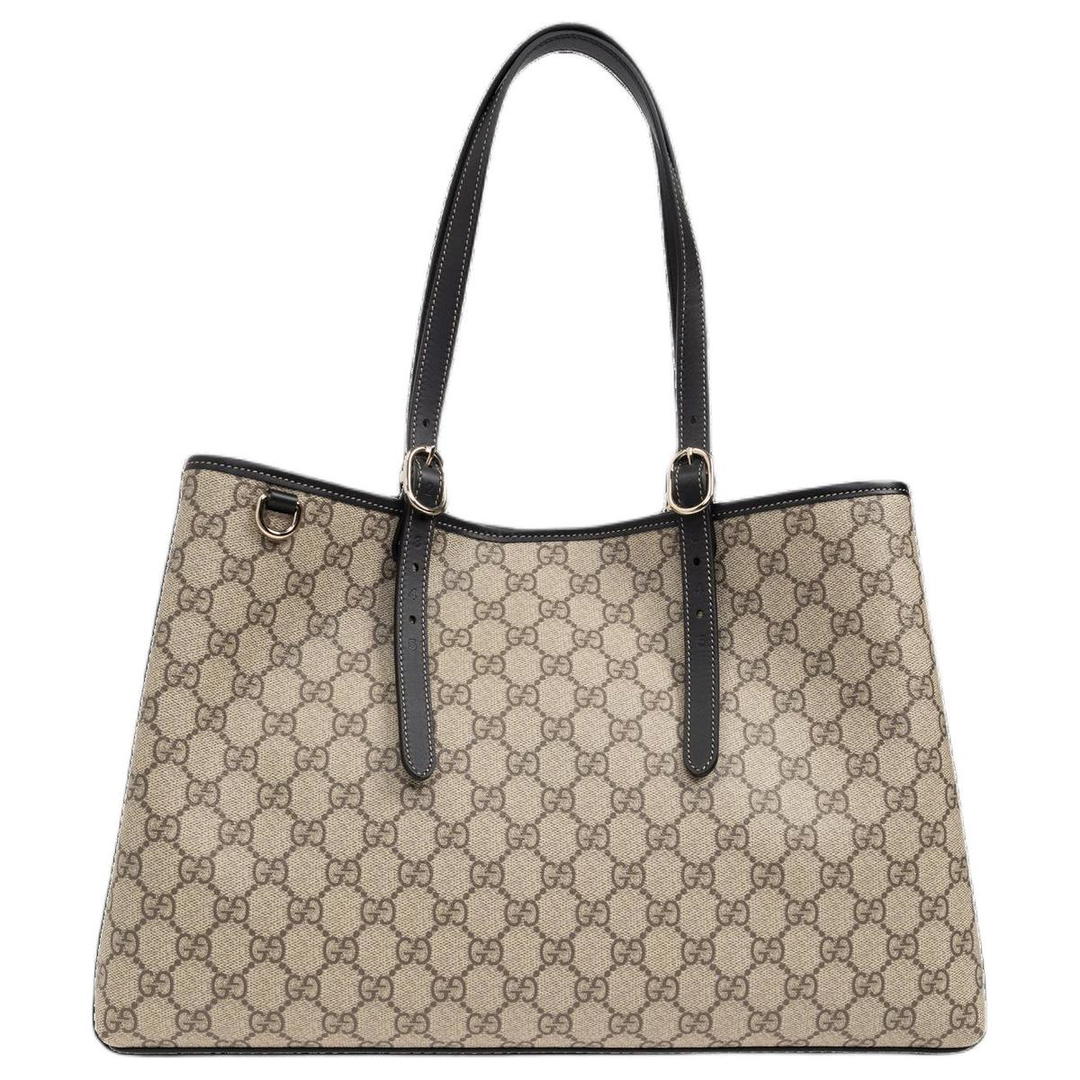 Gucci Gucci Coated Canvas Tote Bag Shopping Bag Shoulder Bag Handbag Medium Size Unisex Beige & Dark Brown
