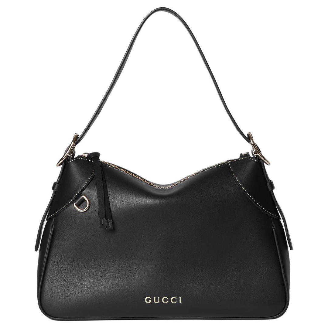 Gucci Gucci GG Emblem Leather Shoulder Bag Handbag Shoulder Bag Medium Size Women's Black