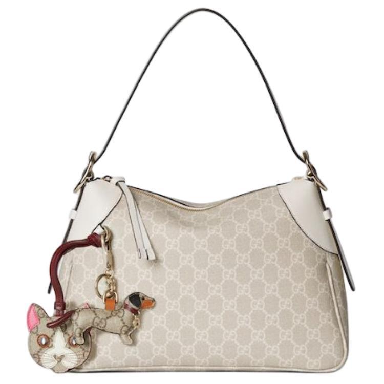 Gucci Gucci Coated Canvas Shoulder Bag Medium Size Women's Beige & White