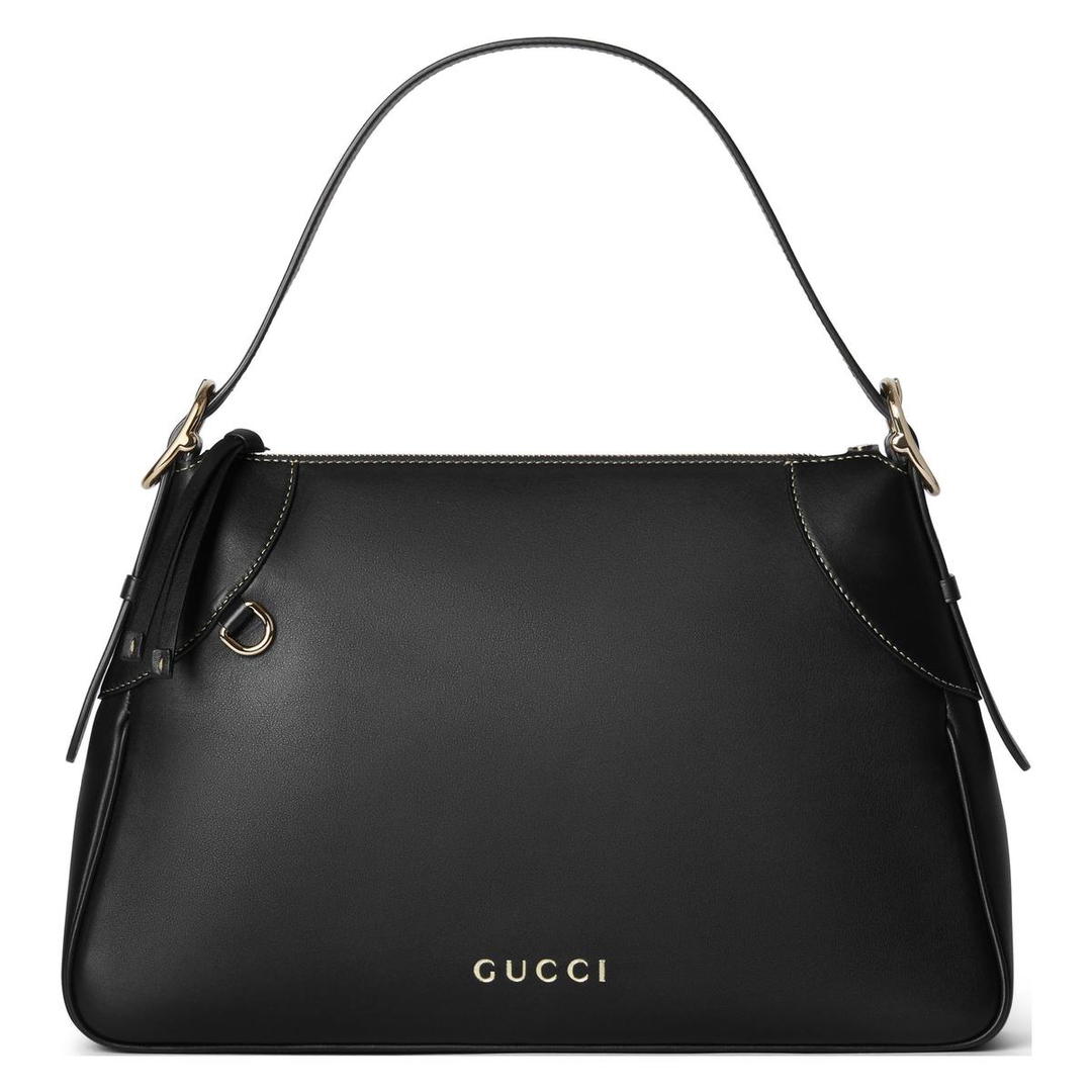 Gucci Gucci Smooth Finish Leather Handbag Shoulder Bag Large Size Women's Black