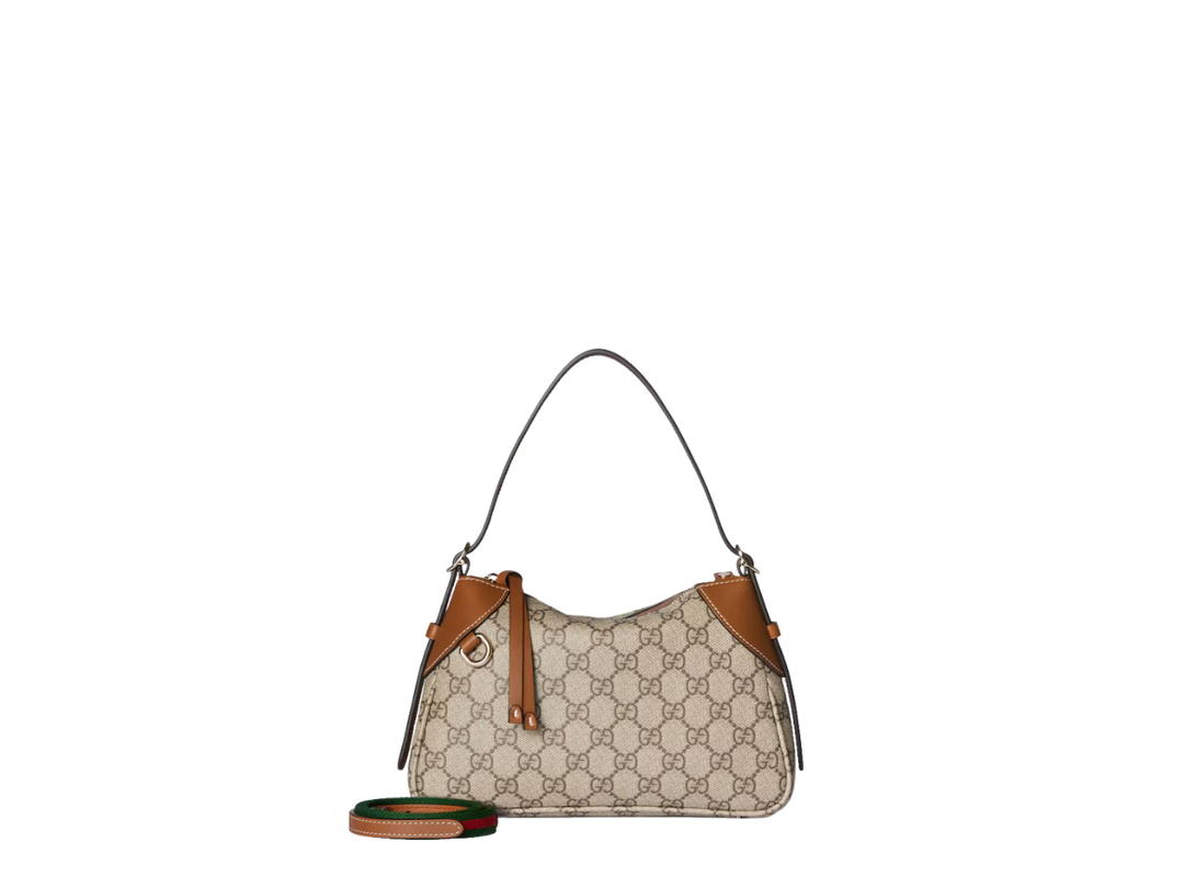 Gucci Gucci GG Emblem Small Shoulder Bag In Light Gold Tone Hardware With Beige And Dark Brown
