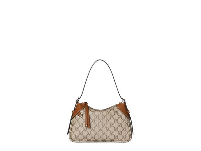 Gucci Gucci GG Emblem Small Shoulder Bag In Light Gold Tone Hardware With Beige And Dark Brown - view 2