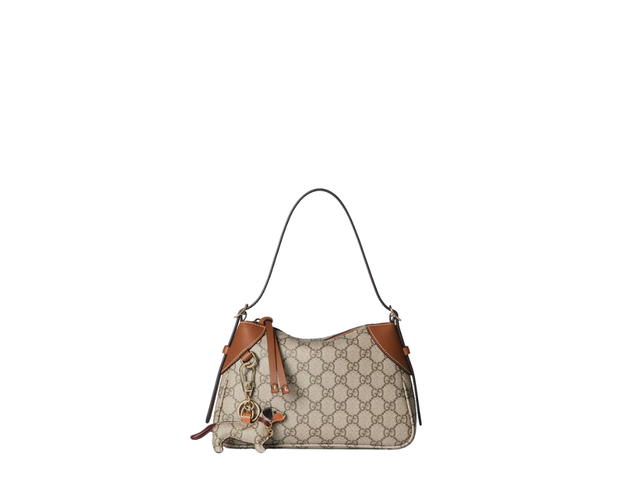 Gucci Gucci GG Emblem Small Shoulder Bag In Light Gold Tone Hardware With Beige And Dark Brown - view 3