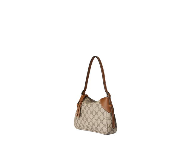 Gucci Gucci GG Emblem Small Shoulder Bag In Light Gold Tone Hardware With Beige And Dark Brown - view 4