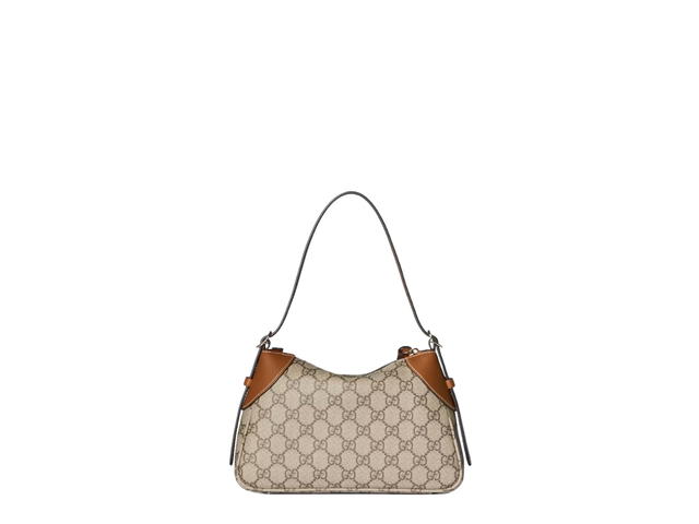 Gucci Gucci GG Emblem Small Shoulder Bag In Light Gold Tone Hardware With Beige And Dark Brown - view 7