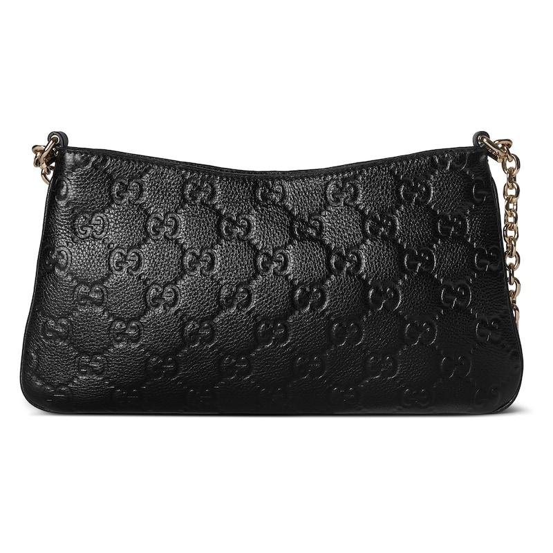 Gucci Gucci GG Emblem Grained Leather Handbag Shoulder Bag Small Size Women's Black