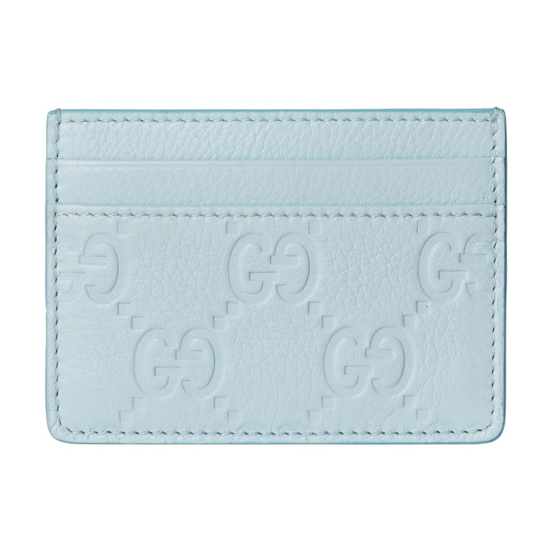 Gucci Gucci GG Emblem Grained Leather Card Holder Women's Light Blue