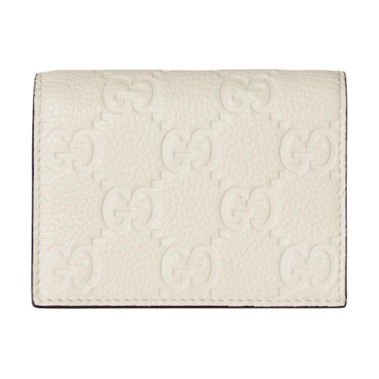Gucci Gucci GG Emblem Grained Leather Wallet Mini Women's Ivory