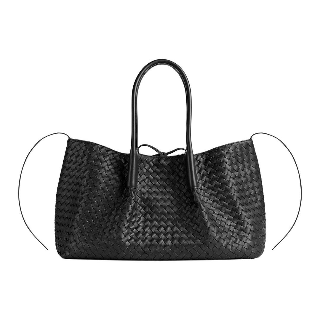 Bottega Veneta Bottega Veneta Intrecciato Cow Leather Tote Bag Shopping Bag Handbag Women's Black & Chocolate Brown