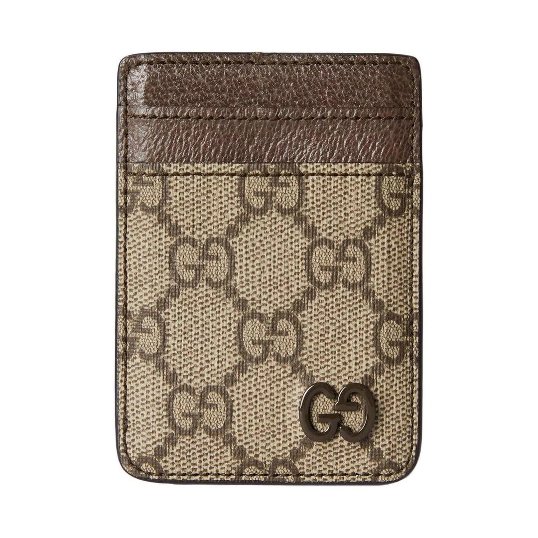Gucci Gucci GG Supreme Canvas Card Holder Unisex Beige & Dark Brown
