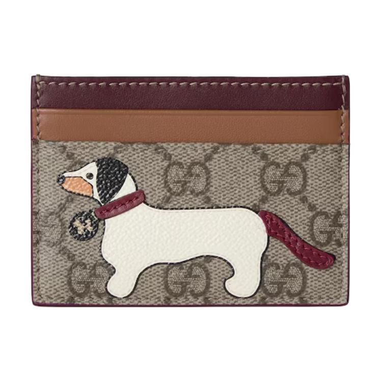 Gucci Gucci Coated Fabric Card Holder Unisex Burgundy & Dark Brown