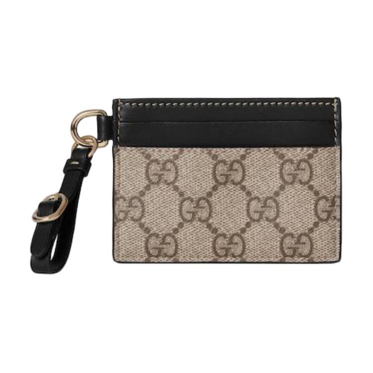Gucci Gucci GG Emblem Coated Canvas Card Holder Women's Beige & Dark Brown