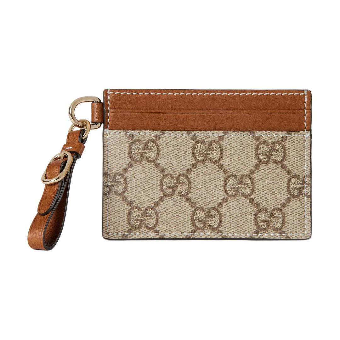 Gucci Gucci Coated Canvas Card Holder Women's Beige & Brown
