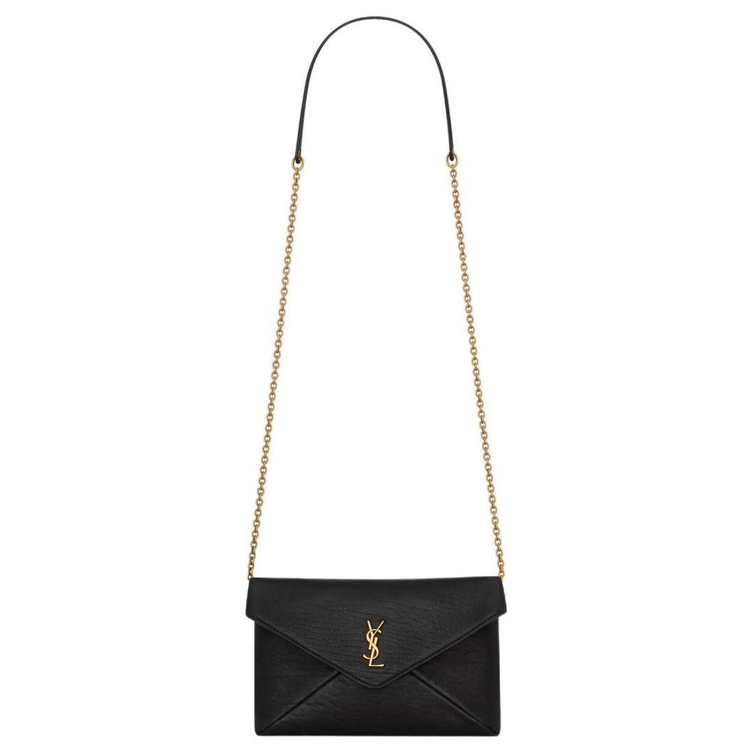 Saint Laurent Saint Laurent Sheepskin One Shoulder Crossbody Clutches Women's Black