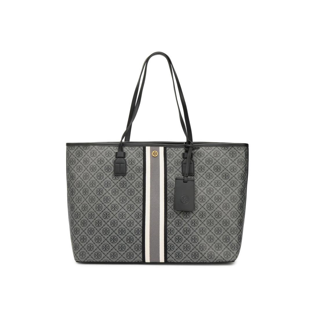 Tory Burch TORY BURCH T Monogram PU Bonded Canvas Tote Bag Shopping Bag Shoulder Bag Handbag Large Size Women's Black
