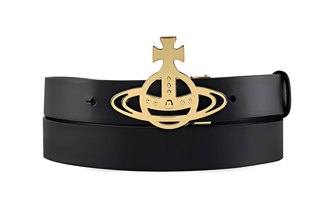 Vivienne Westwood Vivienne Westwood Emblem Pattern Smooth Buckle Leather Belts Unisex Black Width: 3cm