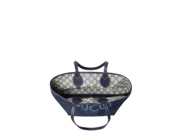Gucci Gucci Totissima Denim With Canvas Tote Bag, Shopping Bag, Handbag, Shoulder Bag Small Size Women's Dark Blue & Beige - view 3