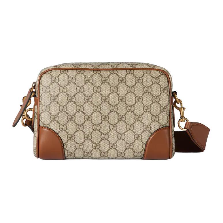 Gucci Gucci GG Emblem Coated Fabric Shoulder Bag, Crossbody Bag Small Size Men's Beige & Dark Brown