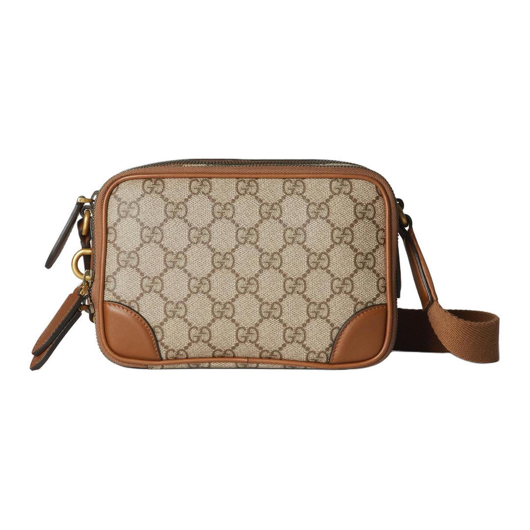 Gucci Gucci GG Emblem Fabric Shoulder Bag Extra Mini Men's Beige & Dark Brown