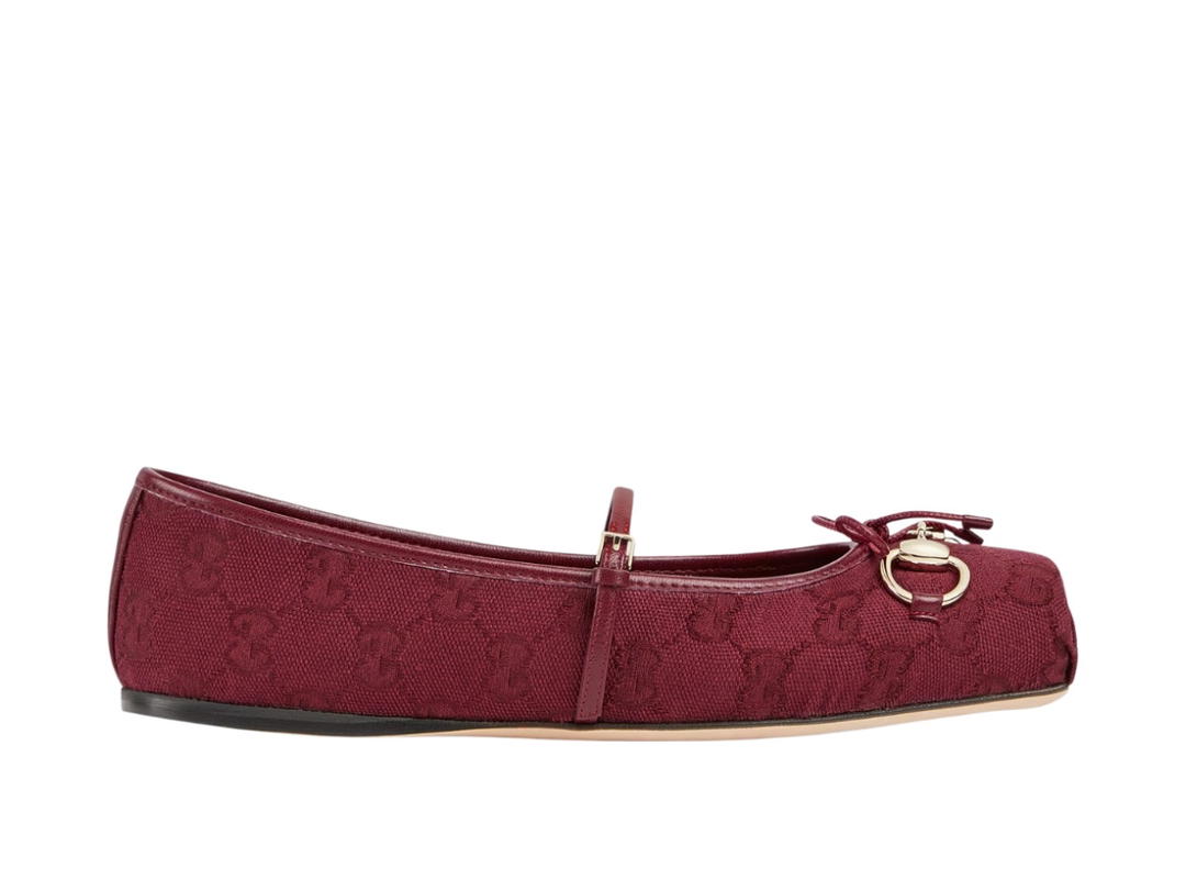 Gucci Gucci Horsebit Ballet Flat In GG canvas Gucci Rosso Ancora Red With Light Gold-Toned Hardware