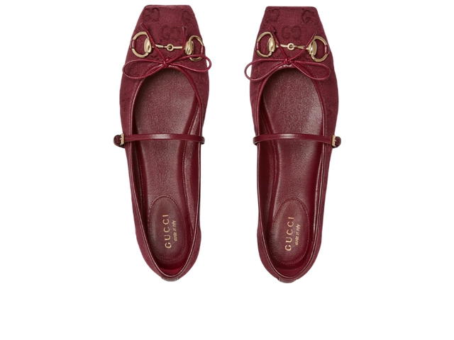 Gucci Gucci Horsebit Ballet Flat In GG canvas Gucci Rosso Ancora Red With Light Gold-Toned Hardware - view 4