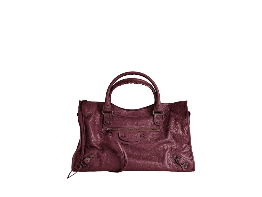 Balenciaga Balenciaga Le City Medium Bag In Dark Burgundy Arena Storico Lambskin, Brass Hardware
