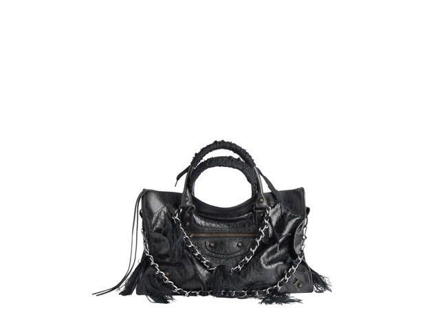 Balenciaga Balenciaga Le City Medium Bag In Black Arena Storico Lambskin With Destroyed Shoelace Chains Brass Hardware - view 1