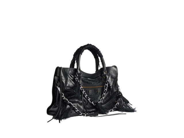 Balenciaga Balenciaga Le City Medium Bag In Black Arena Storico Lambskin With Destroyed Shoelace Chains Brass Hardware - view 2