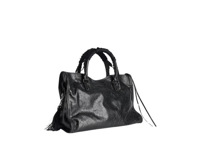 Balenciaga Balenciaga Le City Medium Bag In Black Arena Storico Lambskin With Destroyed Shoelace Chains Brass Hardware - view 3