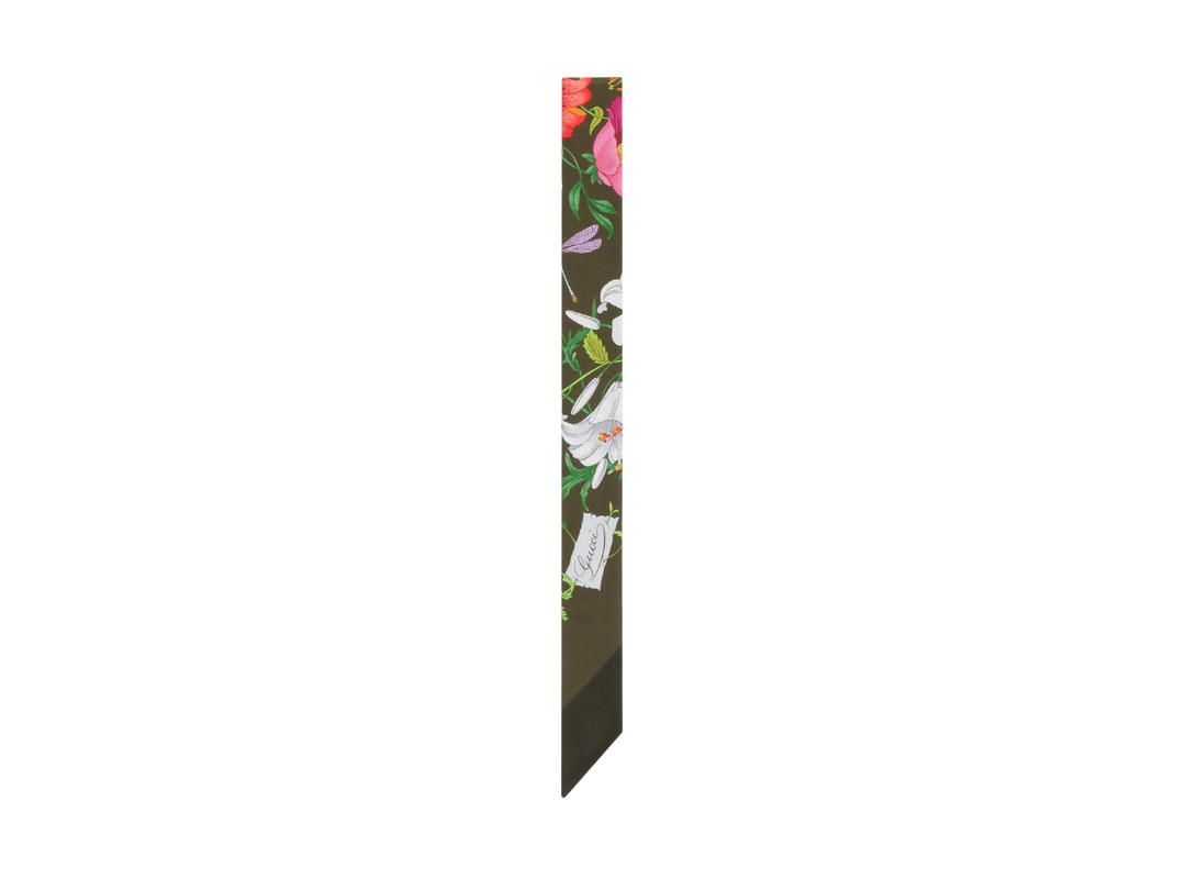 Gucci Gucci Printed Silk Twill Neck Bow Green And Multicolour Printed Silk Twill