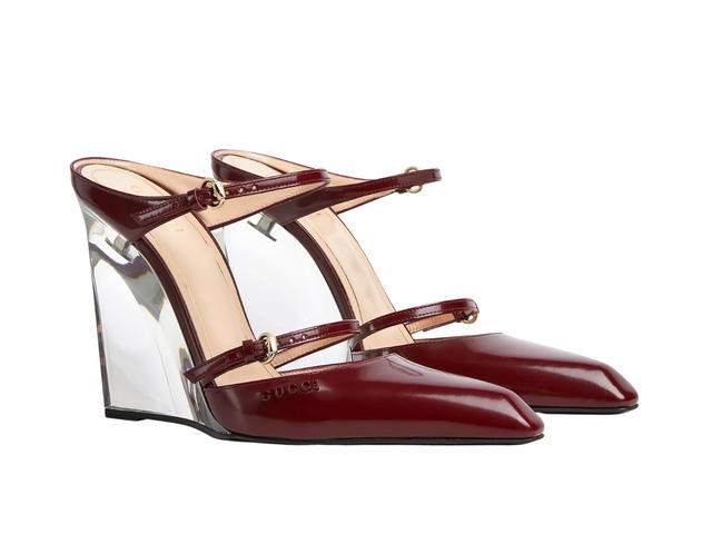 Gucci Gucci Wedge Mule In Gucci Rosso Ancora Red Shiny Leather With Light Gold Toned Hardware Red - view 2