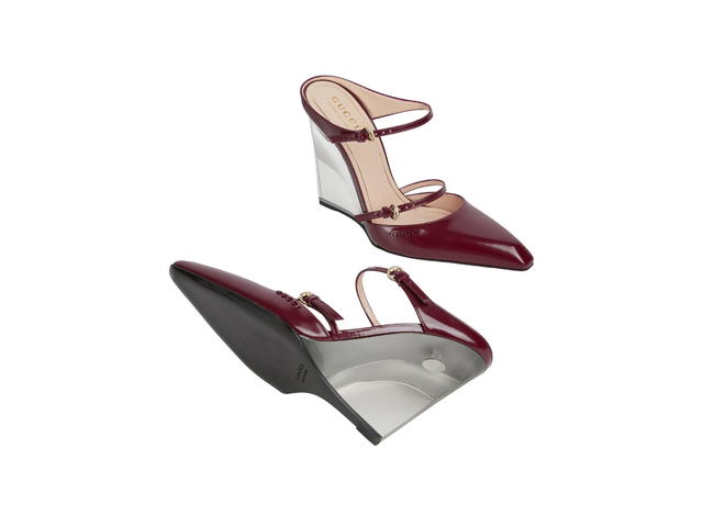 Gucci Gucci Wedge Mule In Gucci Rosso Ancora Red Shiny Leather With Light Gold Toned Hardware Red - view 3