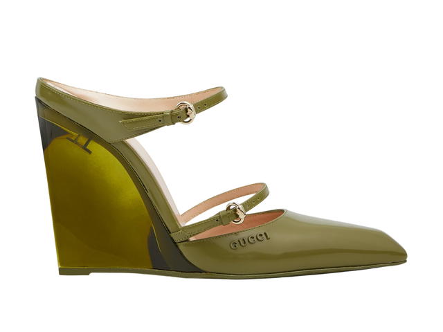 Gucci Gucci Wedge Mule In Dark Green Shiny Leather With Light Gold Toned Hardware Dark Green - view 1