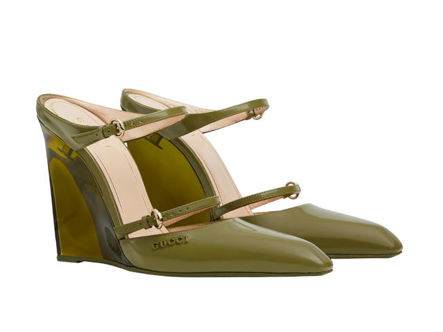 Gucci Gucci Wedge Mule In Dark Green Shiny Leather With Light Gold Toned Hardware Dark Green - view 2